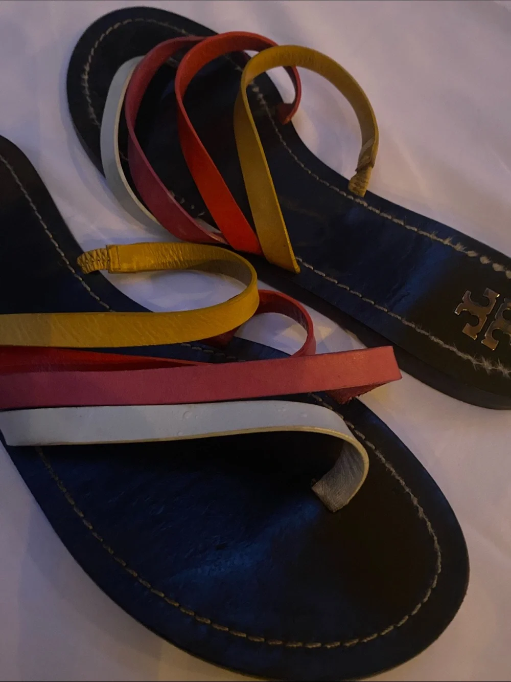 Tory Burch Multistrap Leather PATOS SANDAL in Black, Red, Pink, Yellow and White